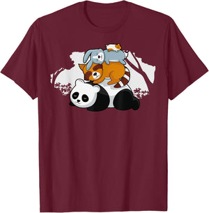 Panda Raccoon Rabbit Hamster Cute Sleeping Animals Pyramid T-Shirt - T-Shirt | Maroon