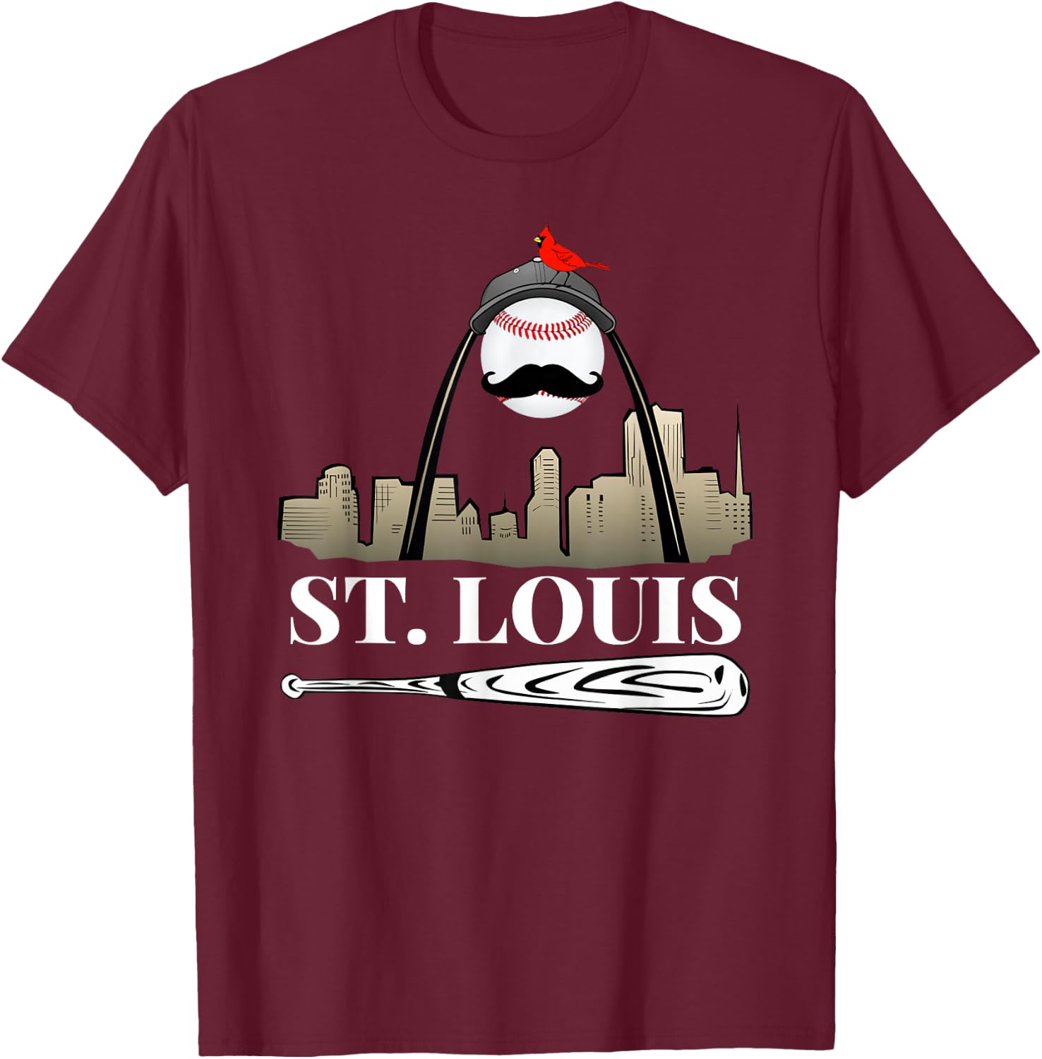 Saint Louis Skyline Design T-Shirt - T-Shirt | Maroon