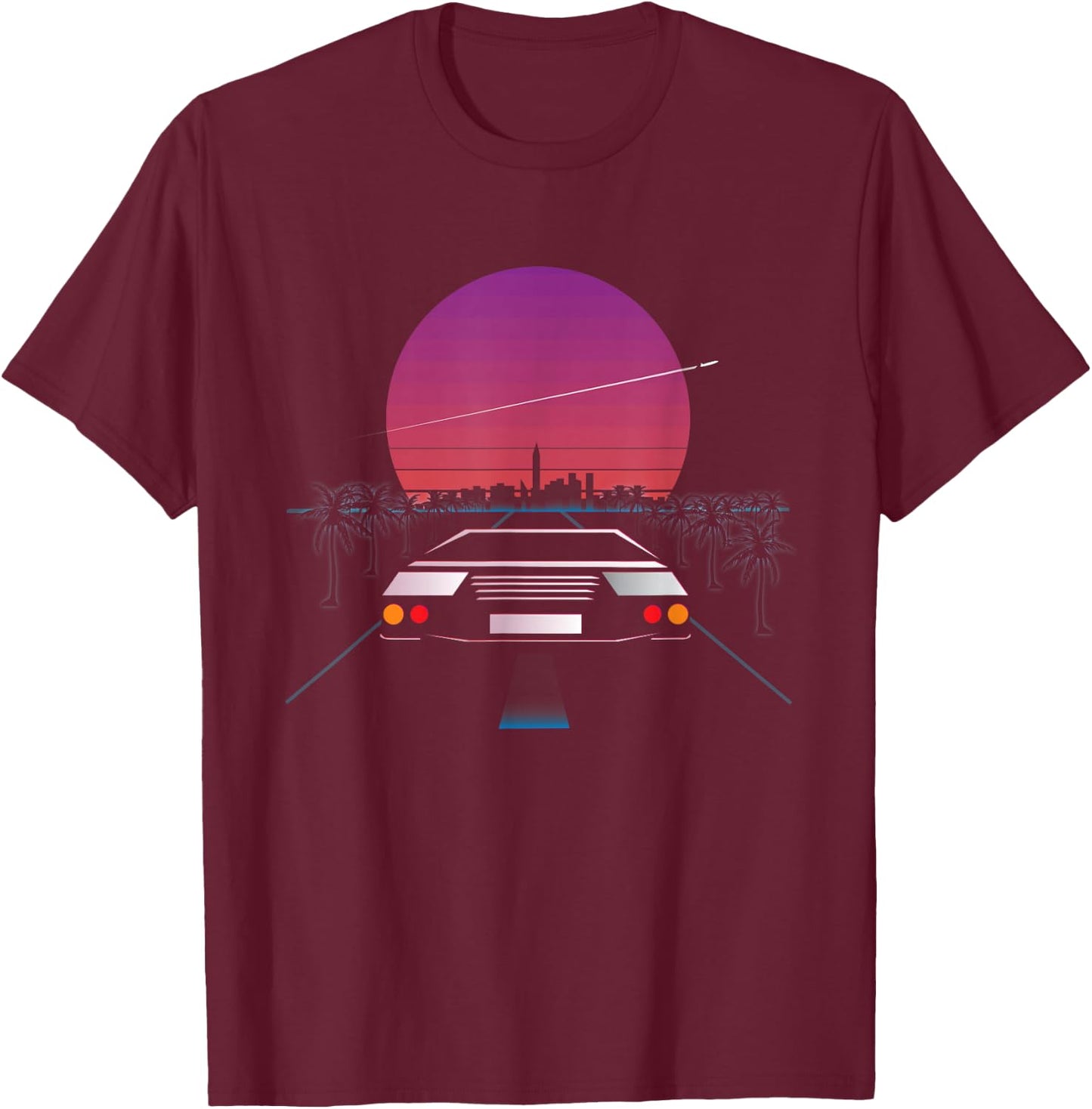 Retrowave Synthwave Aesthetics Sports Car T-Shirt - T-Shirt | Maroon