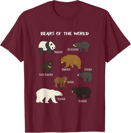 Bears of The World Grizzly Bear Panda Black Polar T Shirt T-Shirt - T-Shirt | Maroon