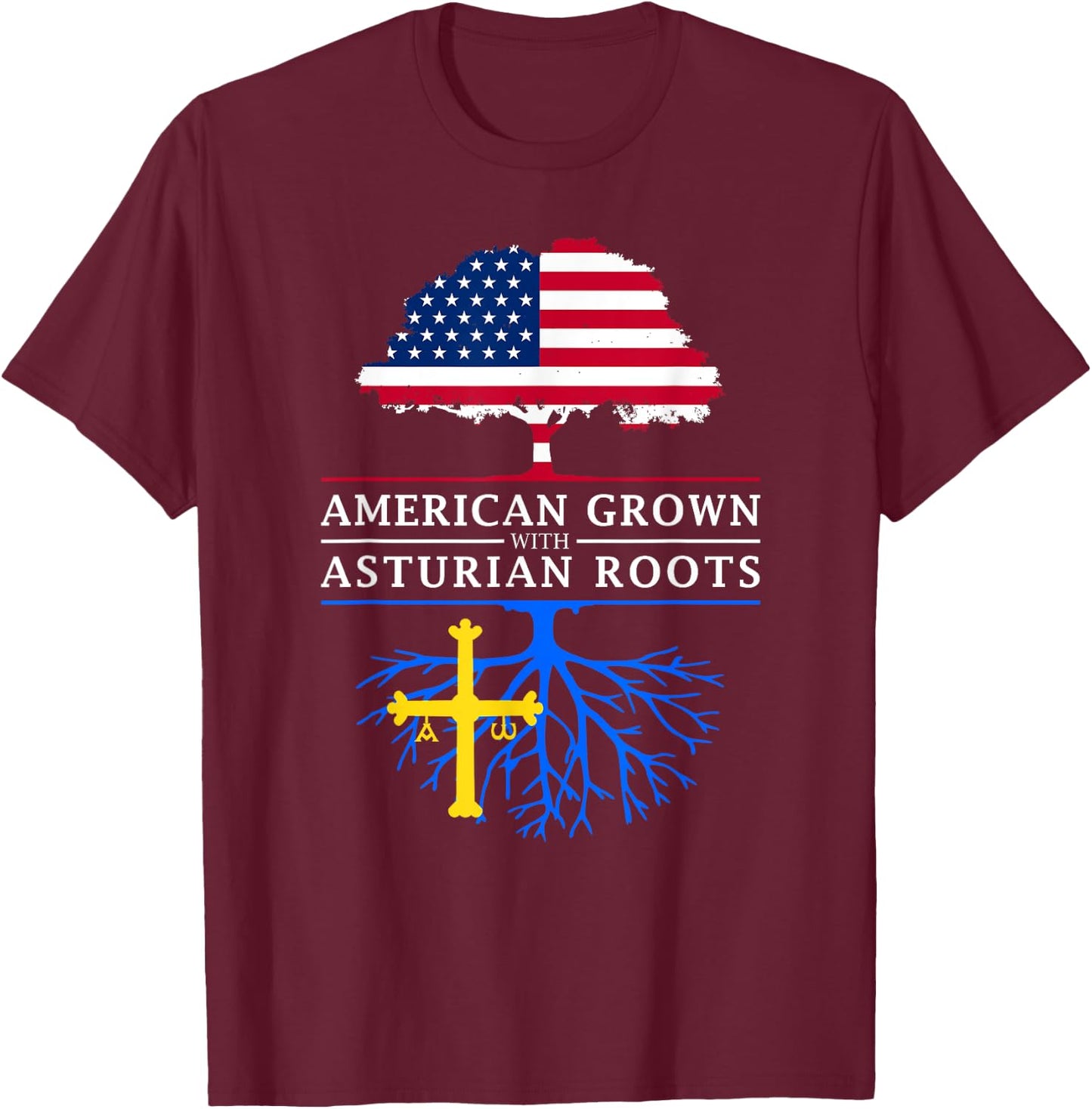Asturian American Flag Reunion - Asturias Shirt T-Shirt - T-Shirt | Maroon