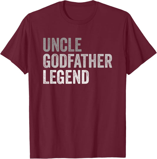 Funny Uncle Godparent Hero Message Uncle Godfather Legend For A Favorite Uncle Family Baptism - Black, Small, Short Sleeve, Classic Fit, Round Neck, Retro, Vintage Style - Men's Casual T-Shirt - T-Shirt | Maroon