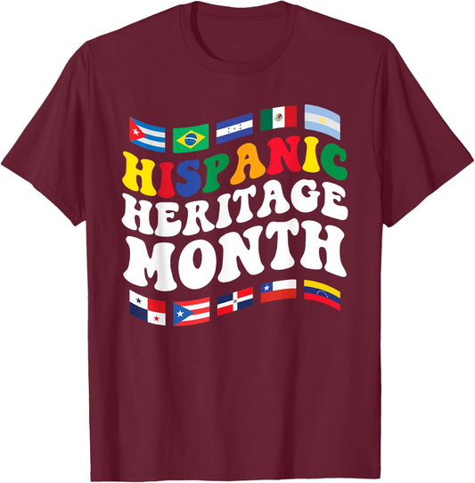 Hispanic Heritage Month Latin Countries Flags Spanish T-Shirt - T-Shirt | Maroon