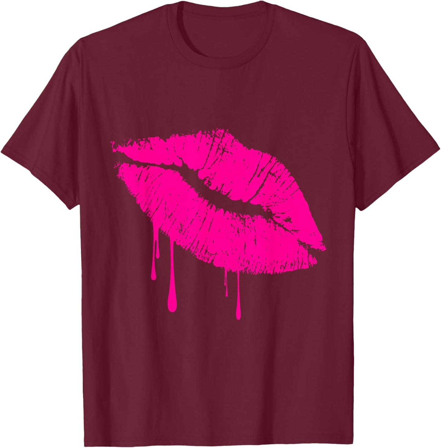 Hot Pink Lips Kiss 80s Lipstick Party Drip 1981 T-Shirt - T-Shirt | Maroon