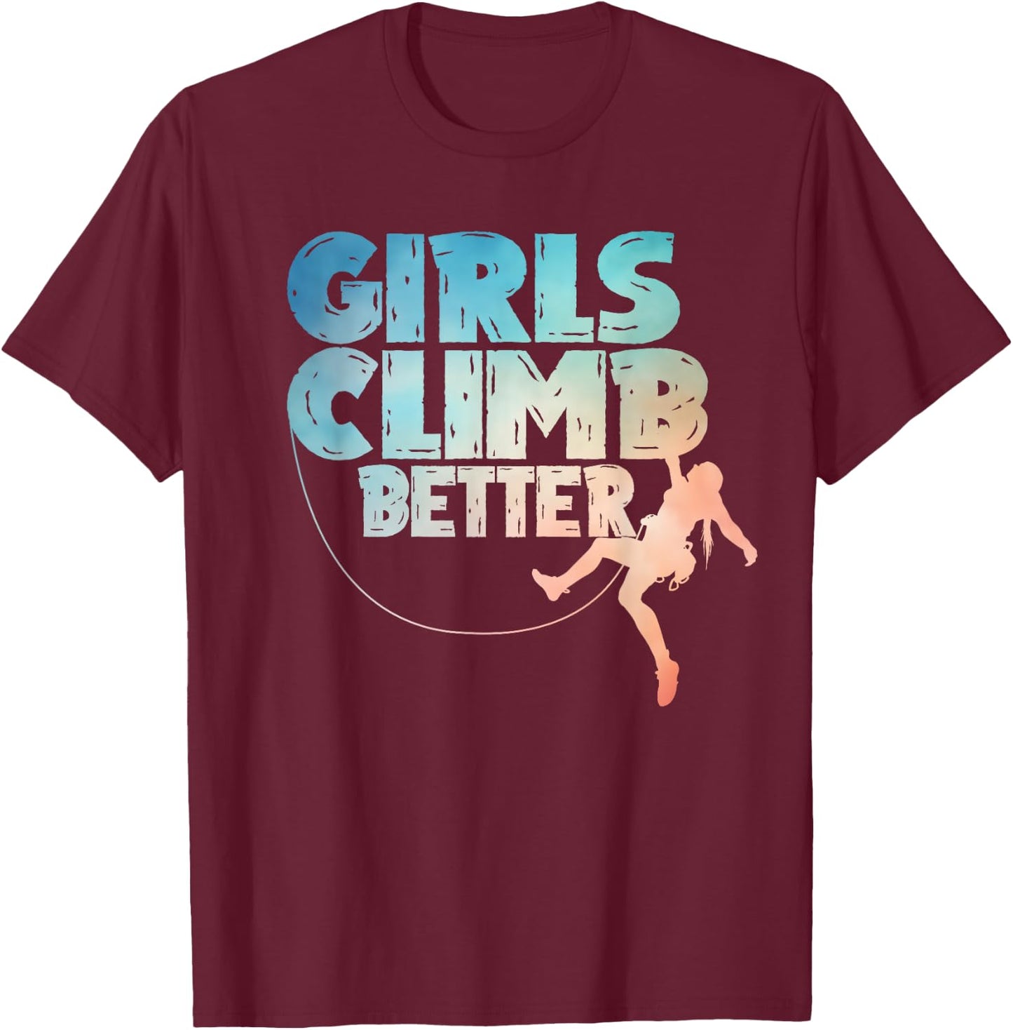 Cool Rock Climber Art Girls Indoor Rock Climbing T-Shirt - T-Shirt | Maroon
