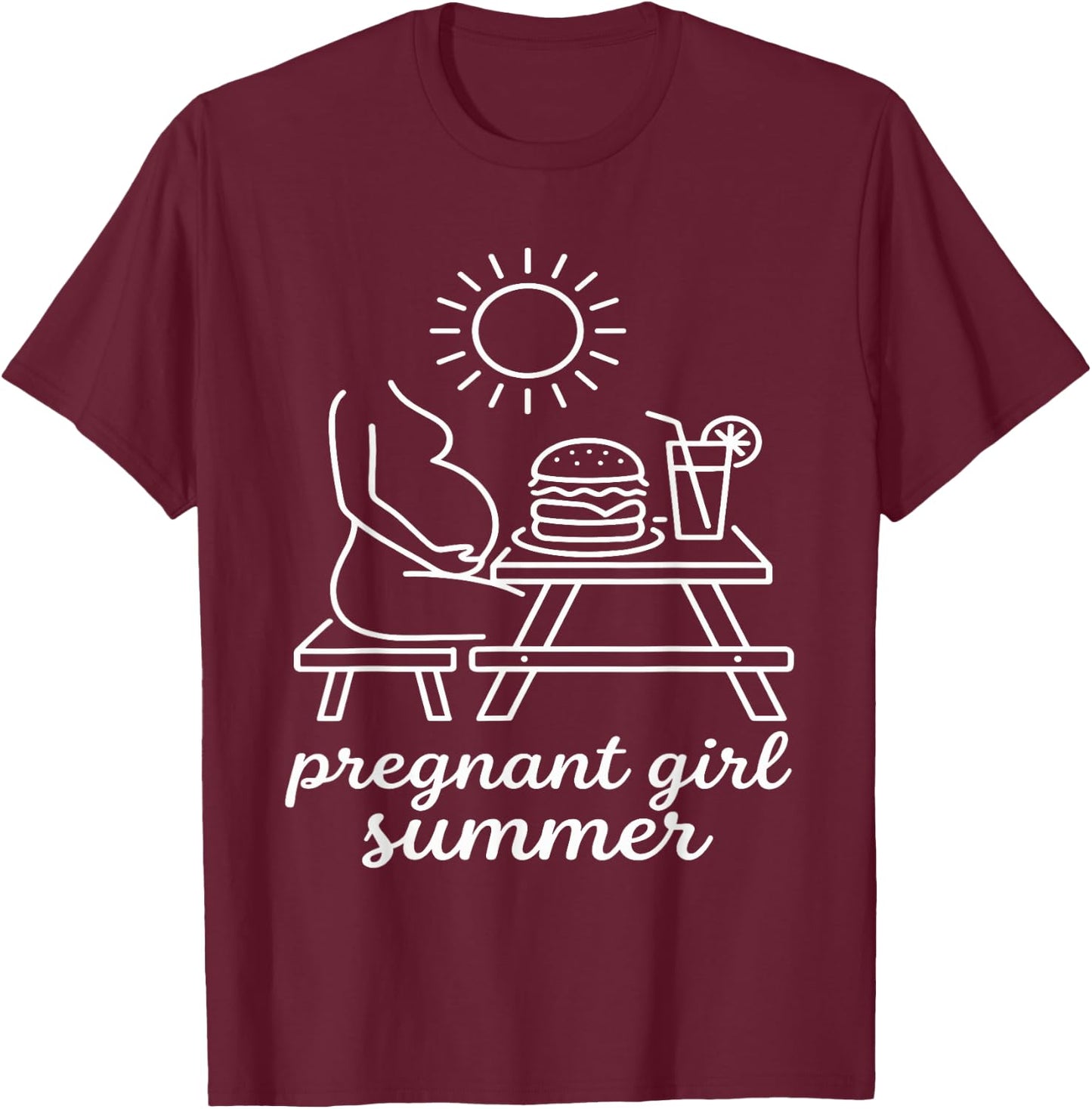 Pregnant Girl Summer - Pregnancy Announcement T-Shirt - T-Shirt | Maroon