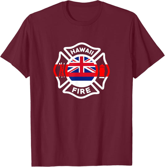 Hawaii Fire Rescue Department Firefighters Uniform Duty T-Shirt - T-Shirt | Maroon