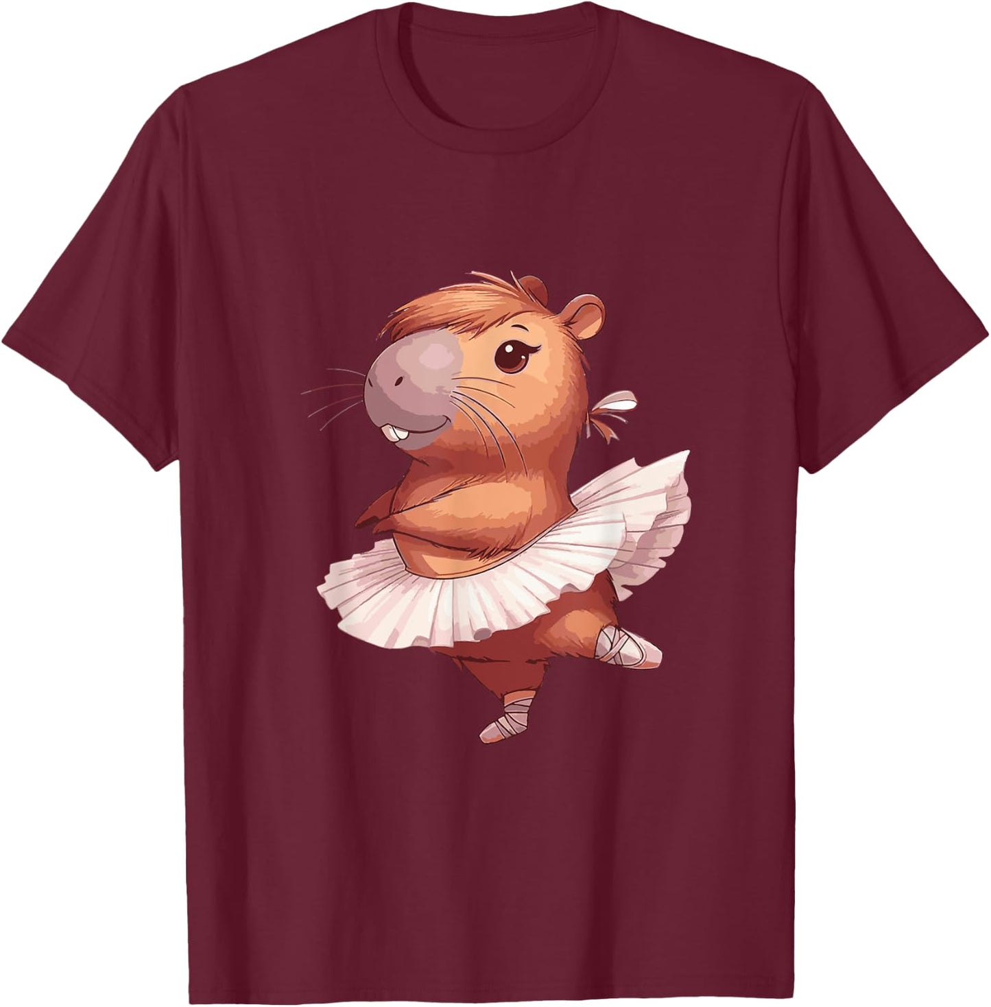Capybara Cute Ballet Dancer Animal Lovers Women Girls Kids T-Shirt - T-Shirt | Maroon