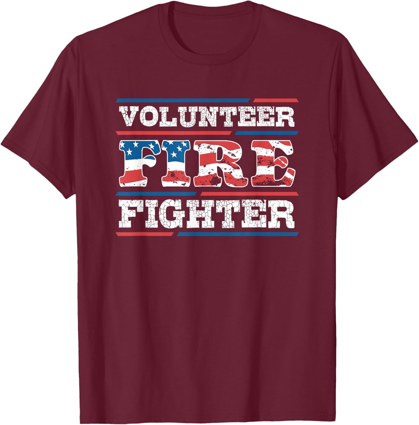 Firefighter Volunteer American Flag Fire Department Fireman T-Shirt - T-Shirt | Maroon