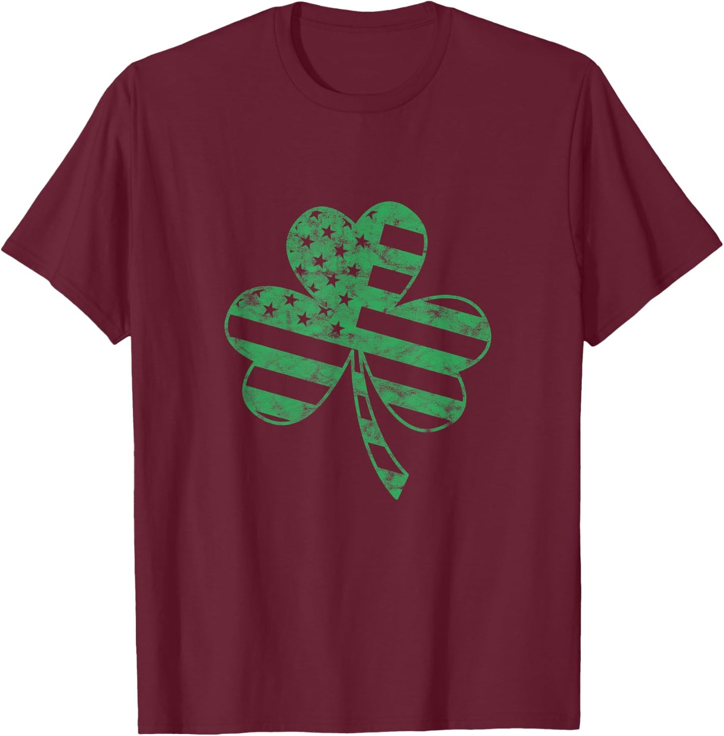 Irish American Flag Vintage Shamrock St Patricks Day T-Shirt - T-Shirt | Maroon