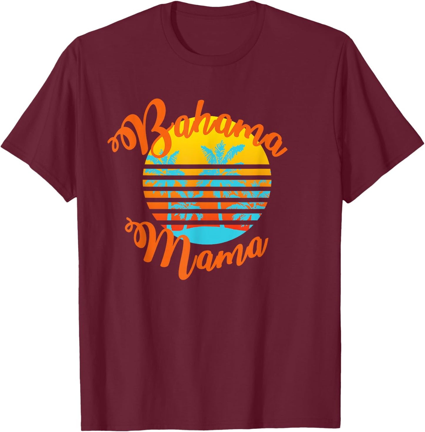 Bahama Mama Retro sunset with palm trees T-Shirt - T-Shirt | Maroon