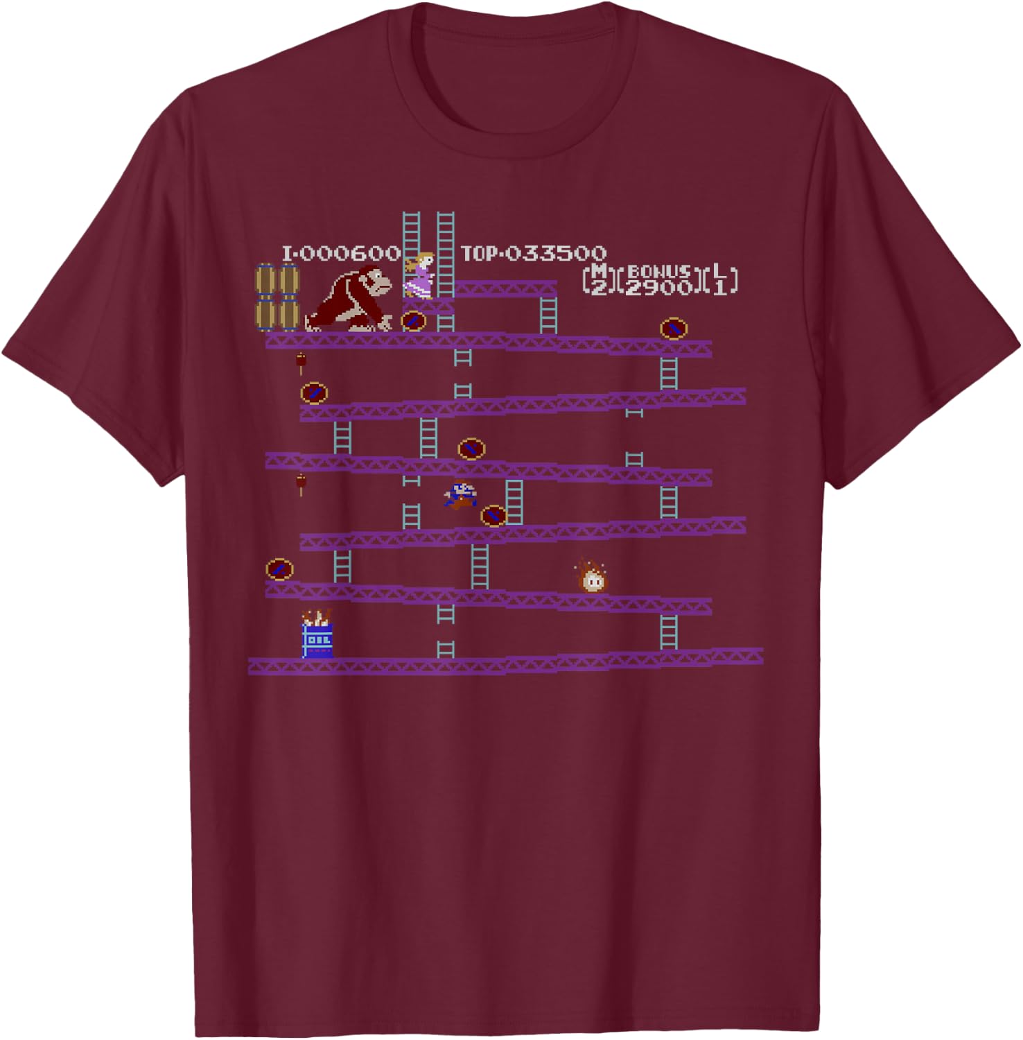 Donkey Kong Retro Arcade Game Screen T-Shirt - T-Shirt | Maroon