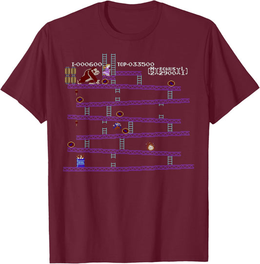Donkey Kong Retro Arcade Game Screen T-Shirt - T-Shirt | Maroon