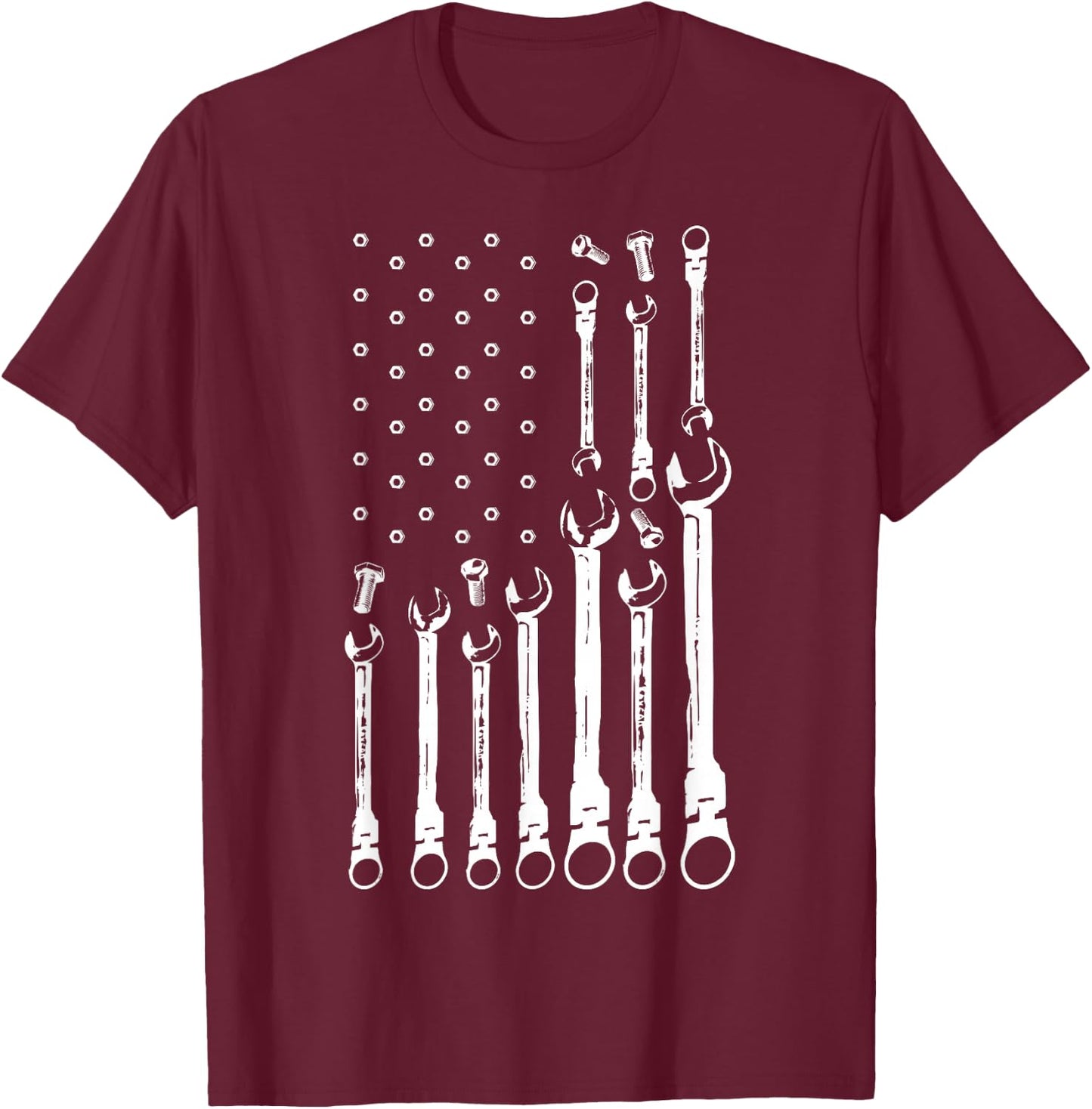 Mechanic Flag American Patriotic Flag Car Mechanic USA Flag T-Shirt - T-Shirt | Maroon