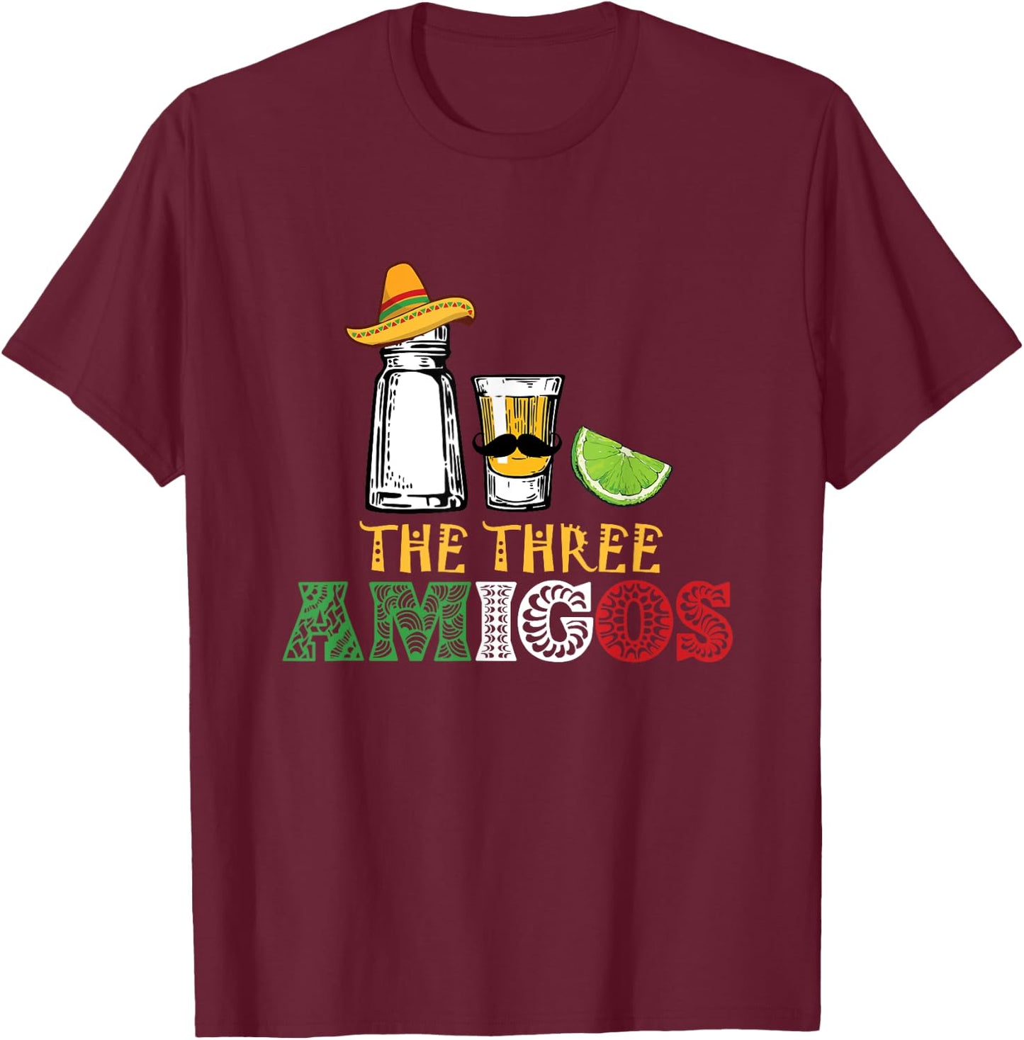 The 3 Three Amigos - salt, tequila & lime T-Shirt - T-Shirt | Maroon