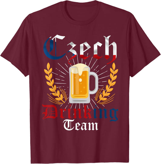 Czech Drinking Team Beer and Flag Colors Oktoberfest Gift T-Shirt - T-Shirt | Maroon