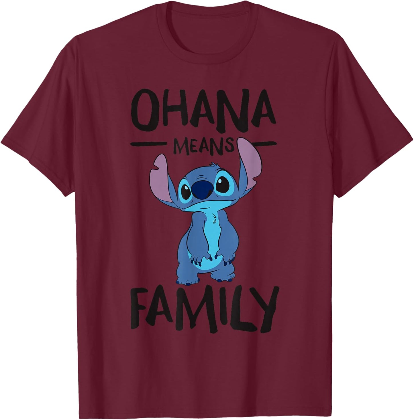 Lilo & Stitch - Ohana Means Family T-Shirt - T-Shirt | Maroon
