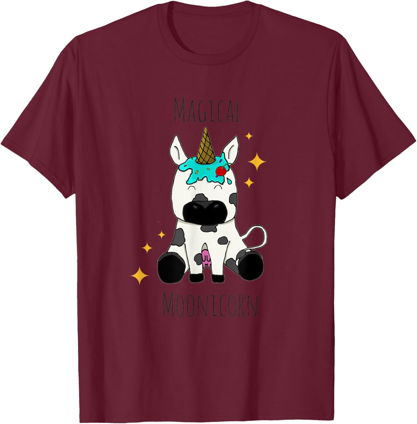 Funny Cow Magical Moonicorn for kids and adults T-Shirt - T-Shirt | Maroon