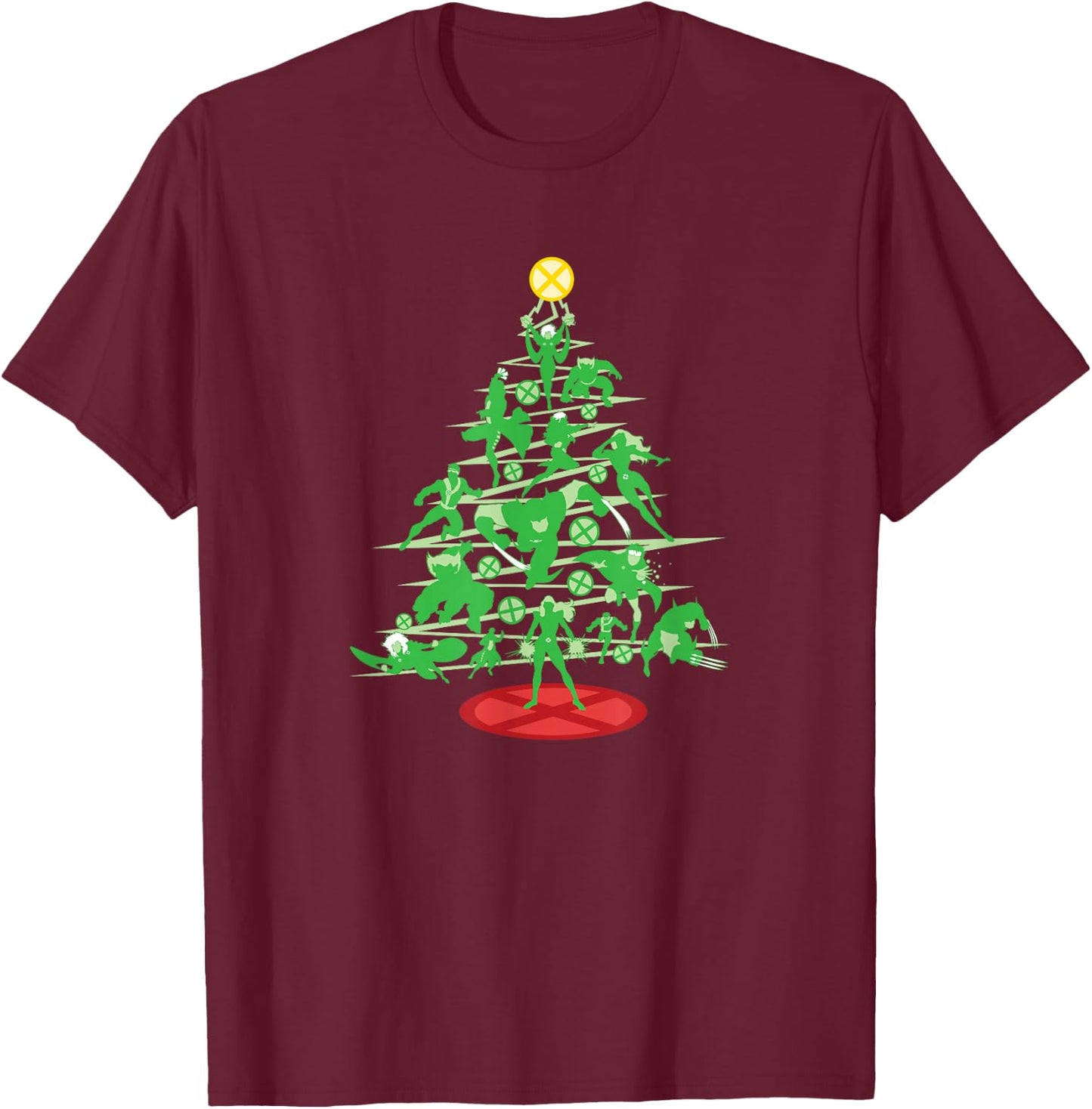 Marvel X-Men Mutant Christmas Tree T-Shirt - T-Shirt | Maroon