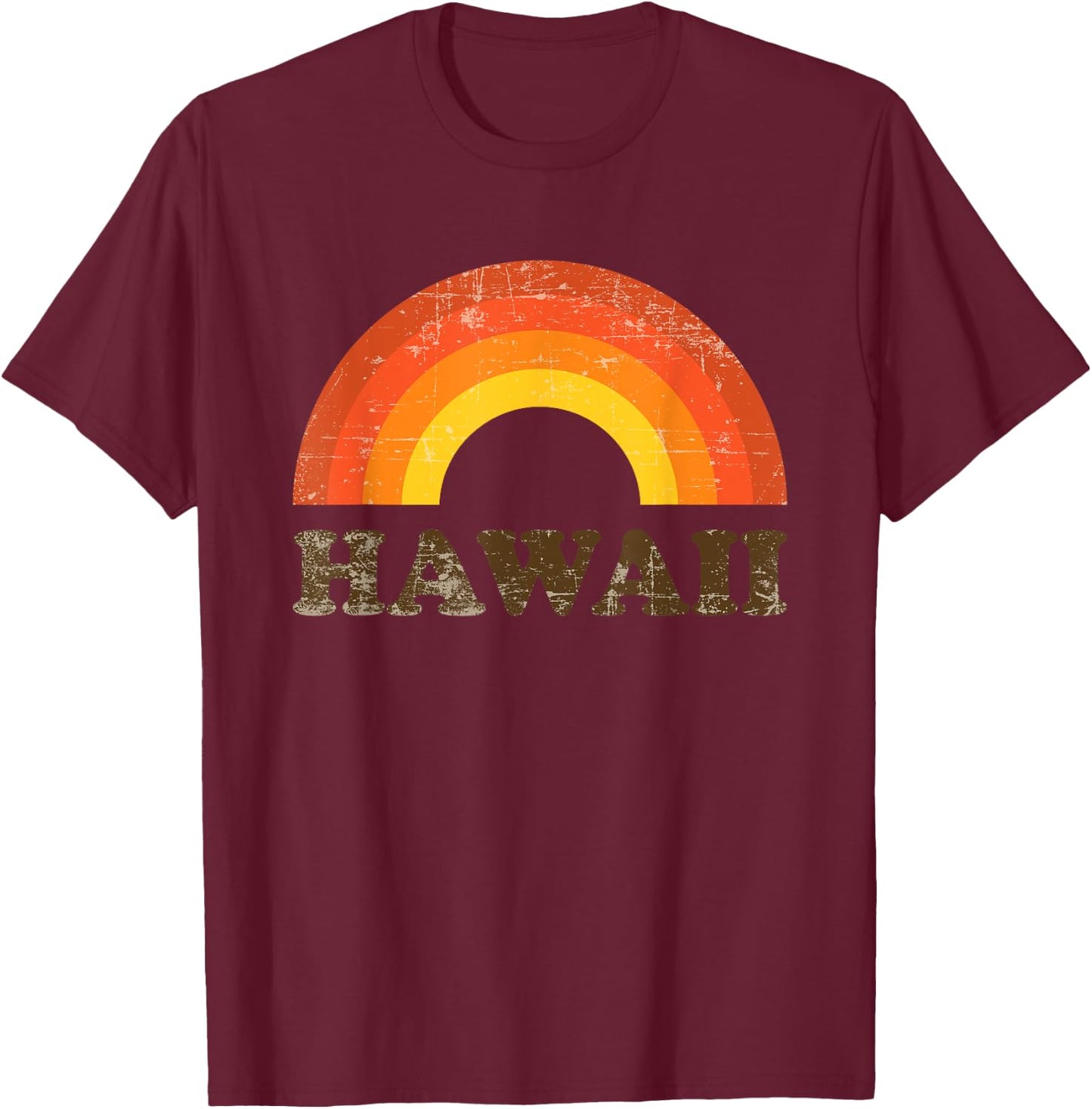 Retro Vintage Hawaii Souvenir 70s Distressed Rainbow T-Shirt - T-Shirt | Maroon