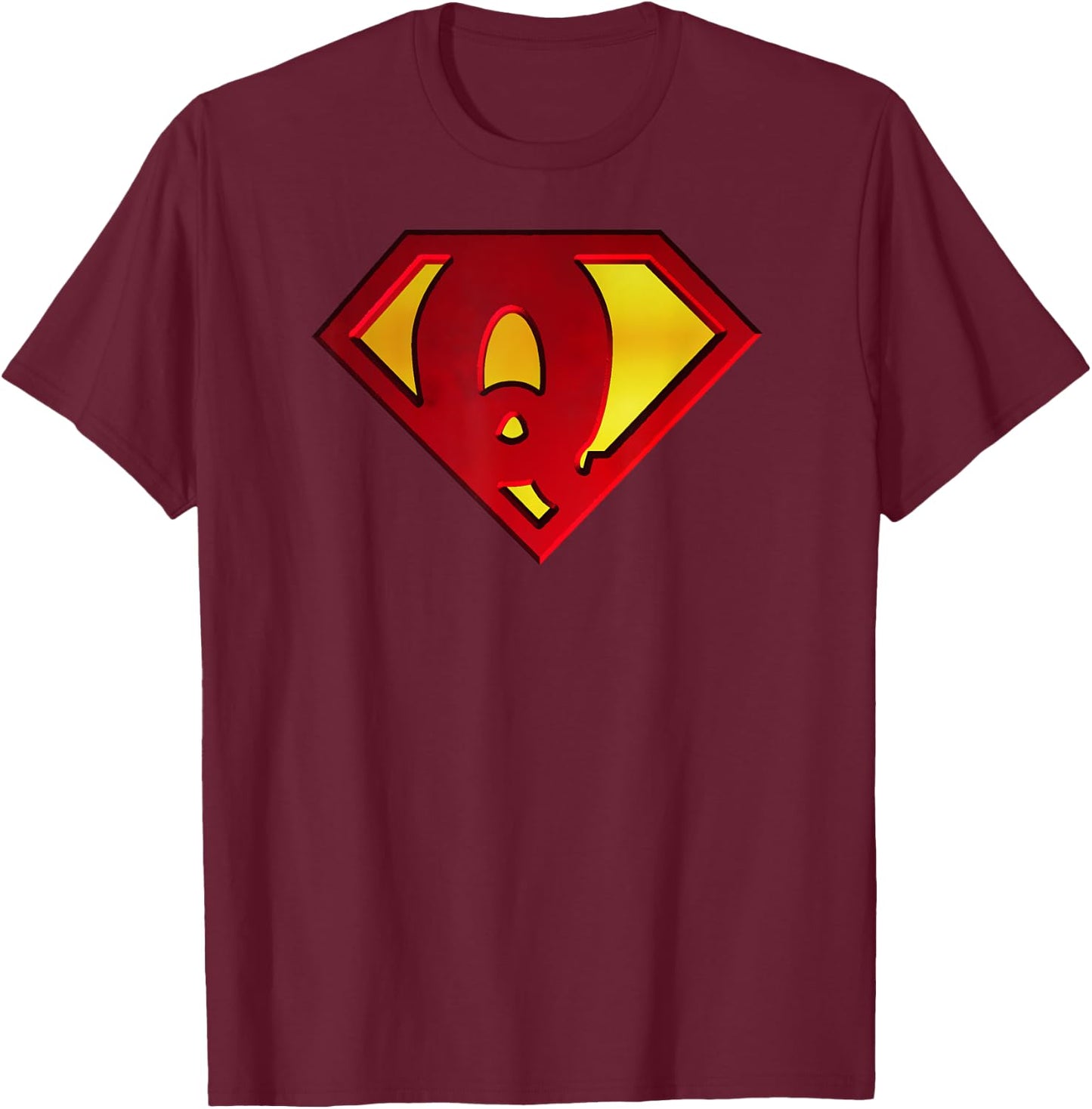 Funny Superhero Shield Letter Q Name Gift Shirt T-Shirt - T-Shirt | Maroon