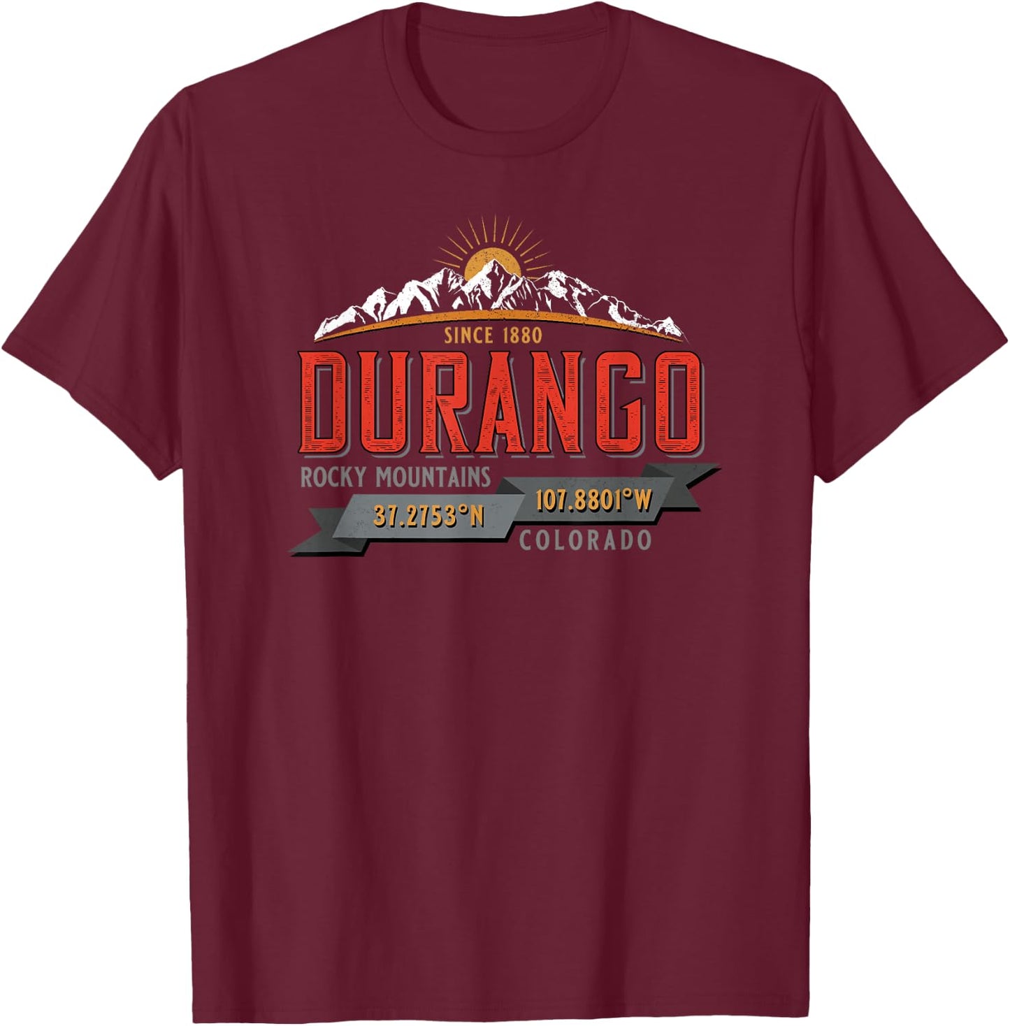 Durango Colorado Sunrise in Rocky Mountains Novelty Souvenir T-Shirt - T-Shirt | Maroon