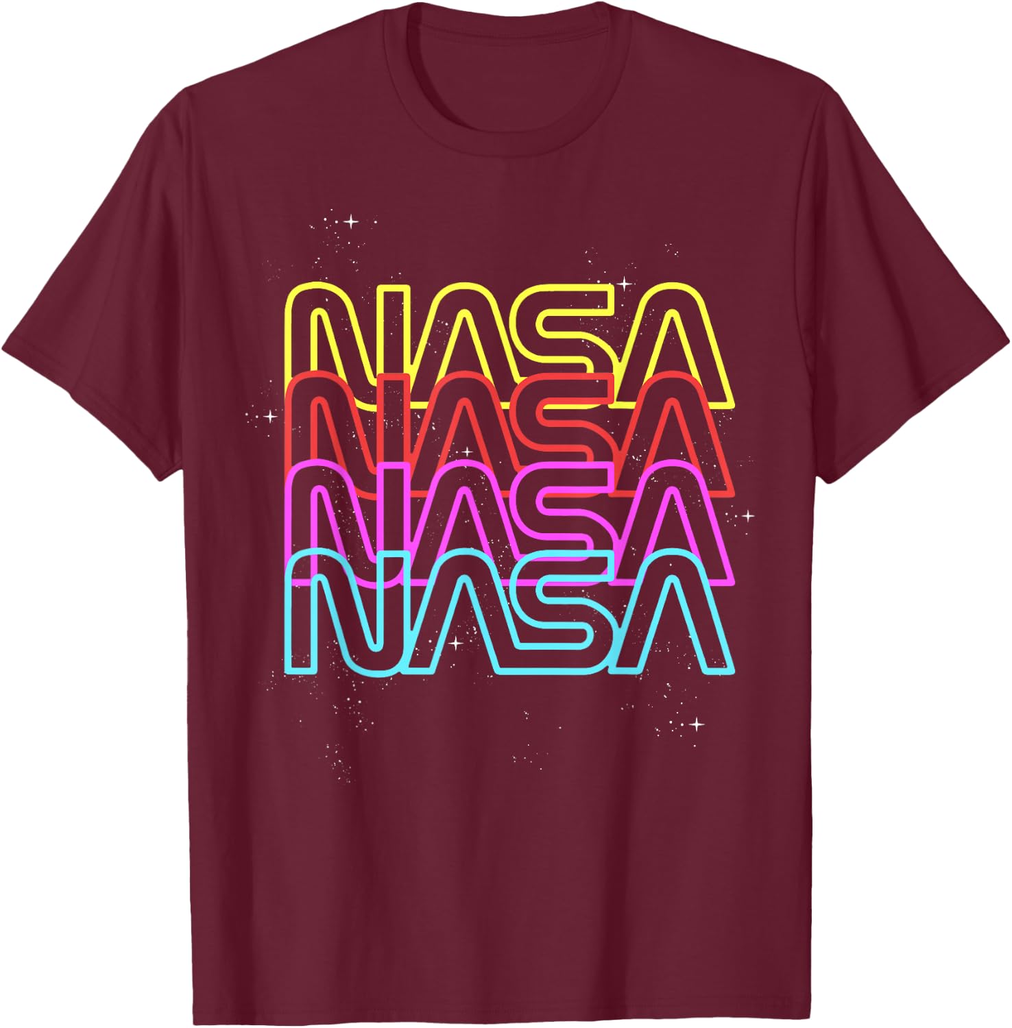 NASA Neon Rainbow Repeat Text Logo T-Shirt - T-Shirt | Maroon