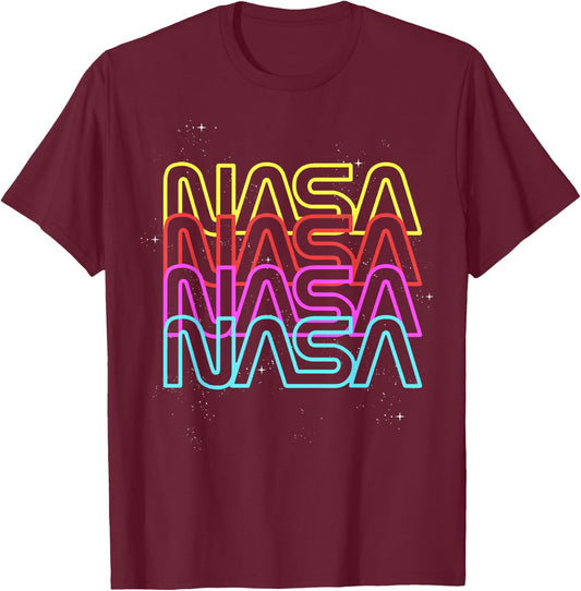 NASA Neon Rainbow Repeat Text Logo T-Shirt - T-Shirt | Maroon