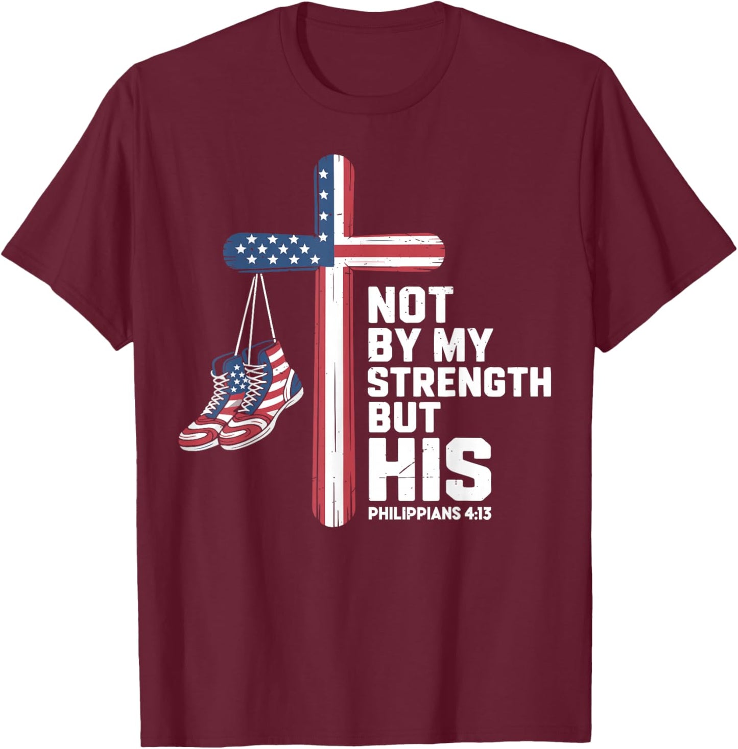 Youth Christian Wrestling American Flag US Patriotic Jesus T-Shirt - T-Shirt | Maroon