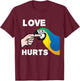 Love Hurts Blue and Gold Macaw Parrot T-Shirt - T-Shirt | Maroon