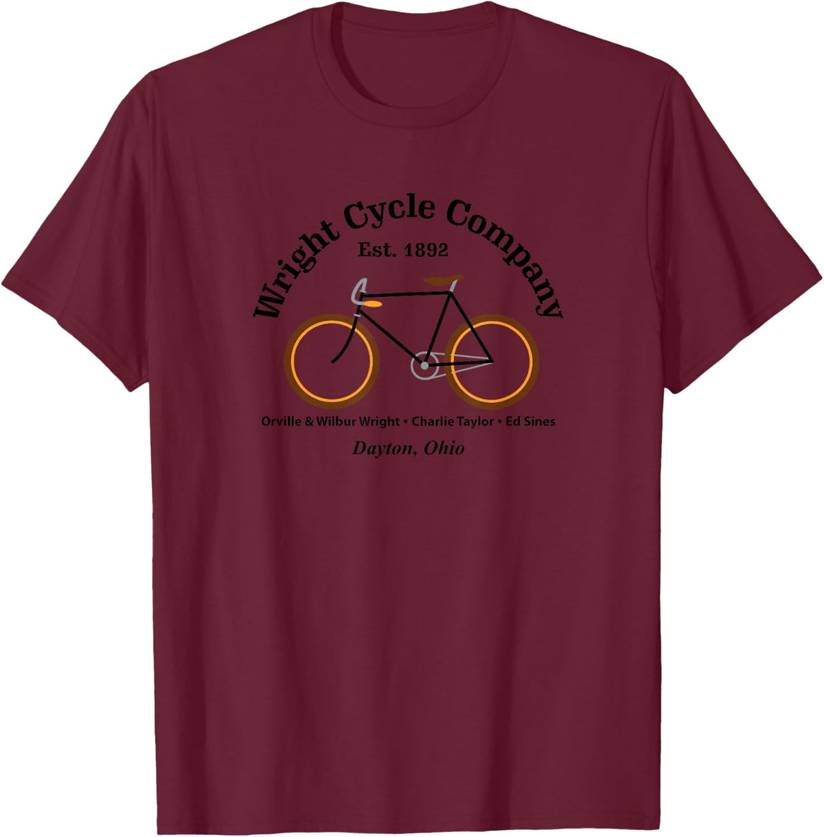 Bicycle Love Wright Brothers Themed , -Youth, Grey, Small, Short Sleeve, Classic Fit, Letter Print T-Shirt - T-Shirt | Maroon