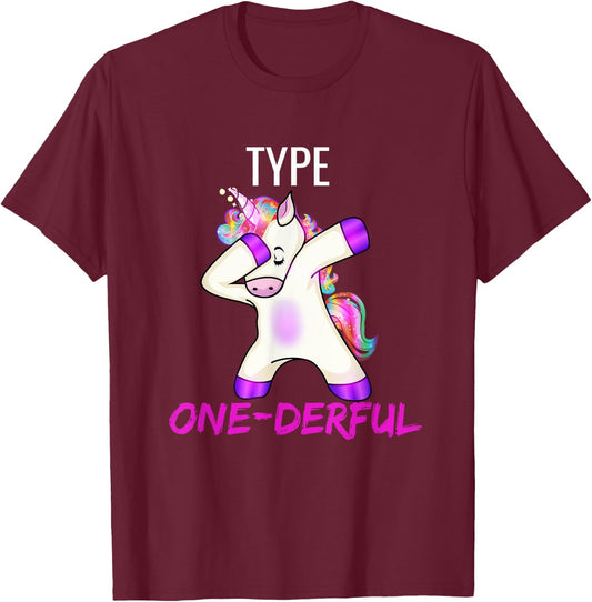 Type Onederful Shirt Type 1 Diabetes Awareness Unicorn T-Shirt - T-Shirt | Maroon