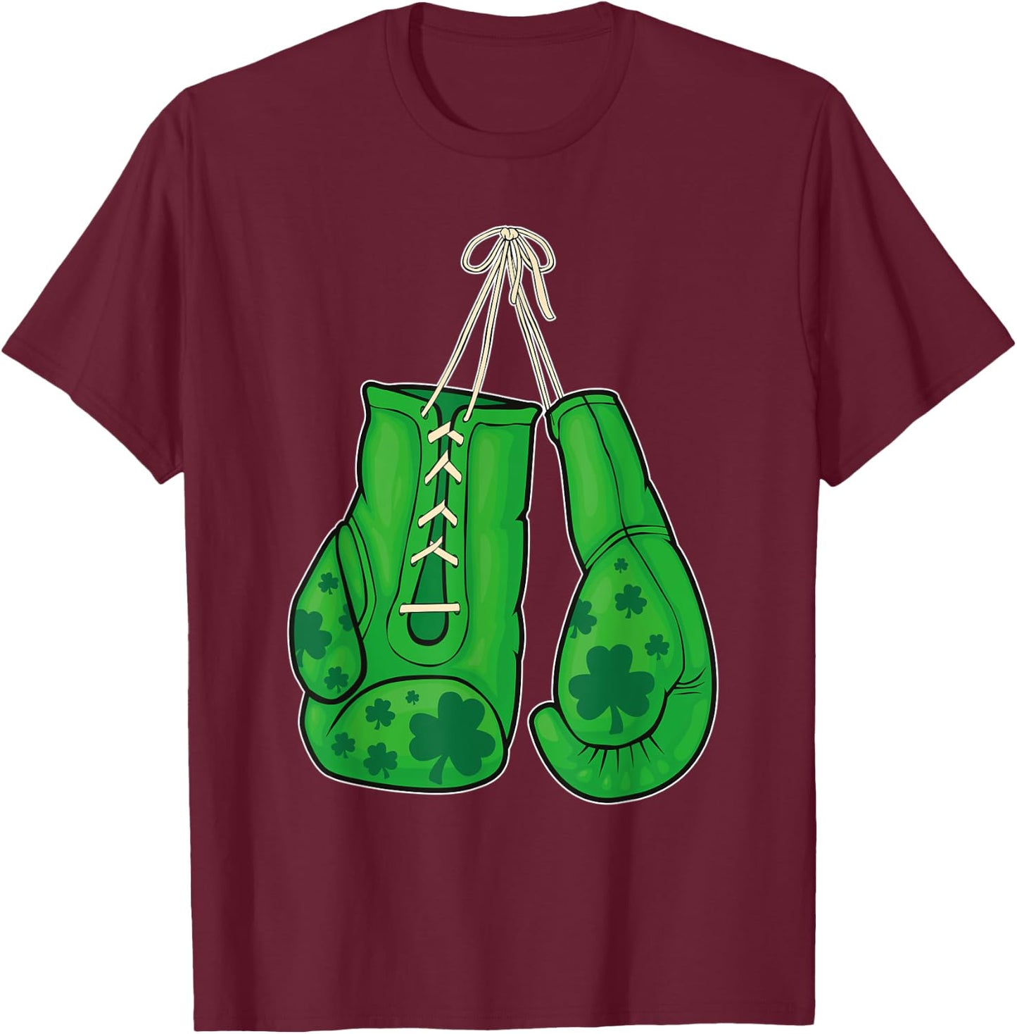St Patricks Day Boxing Gloves Green Lucky Shamrock T-Shirt - T-Shirt | Maroon
