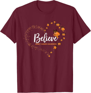 Kidney Cancer Awareness Butterfly Believe T-Shirt - T-Shirt | Maroon