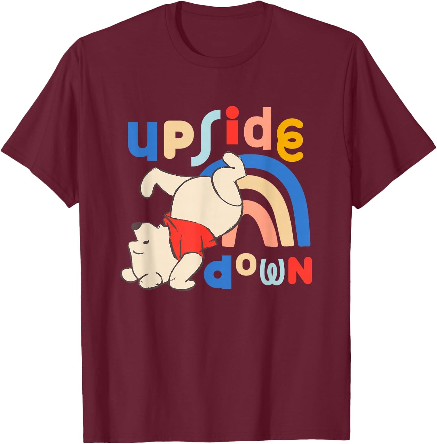 Disney Winnie the Pooh Upside Down Rainbow Bear T-Shirt - T-Shirt | Maroon