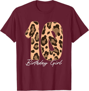 Cheetah Print Kids 10 Year Old Cheetah 10th Birthday Girl T-Shirt - T-Shirt | Maroon