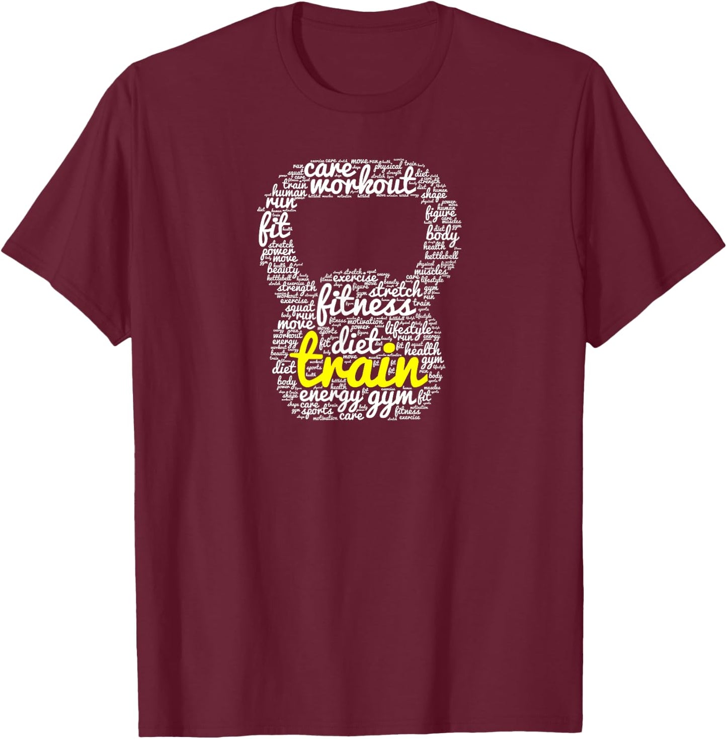Train | Kettlebell Workout Word Cloud T-Shirt - T-Shirt | Maroon