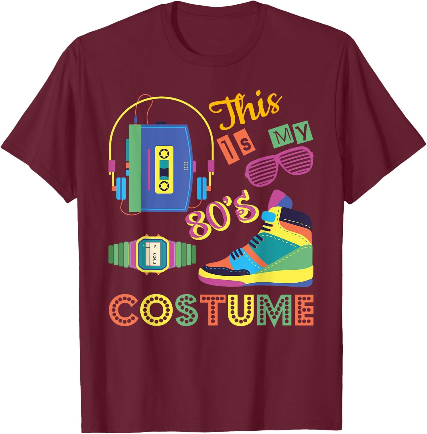This Is My 80s Costume 1980s Awesome Vintage Retro T-Shirt - T-Shirt | Maroon
