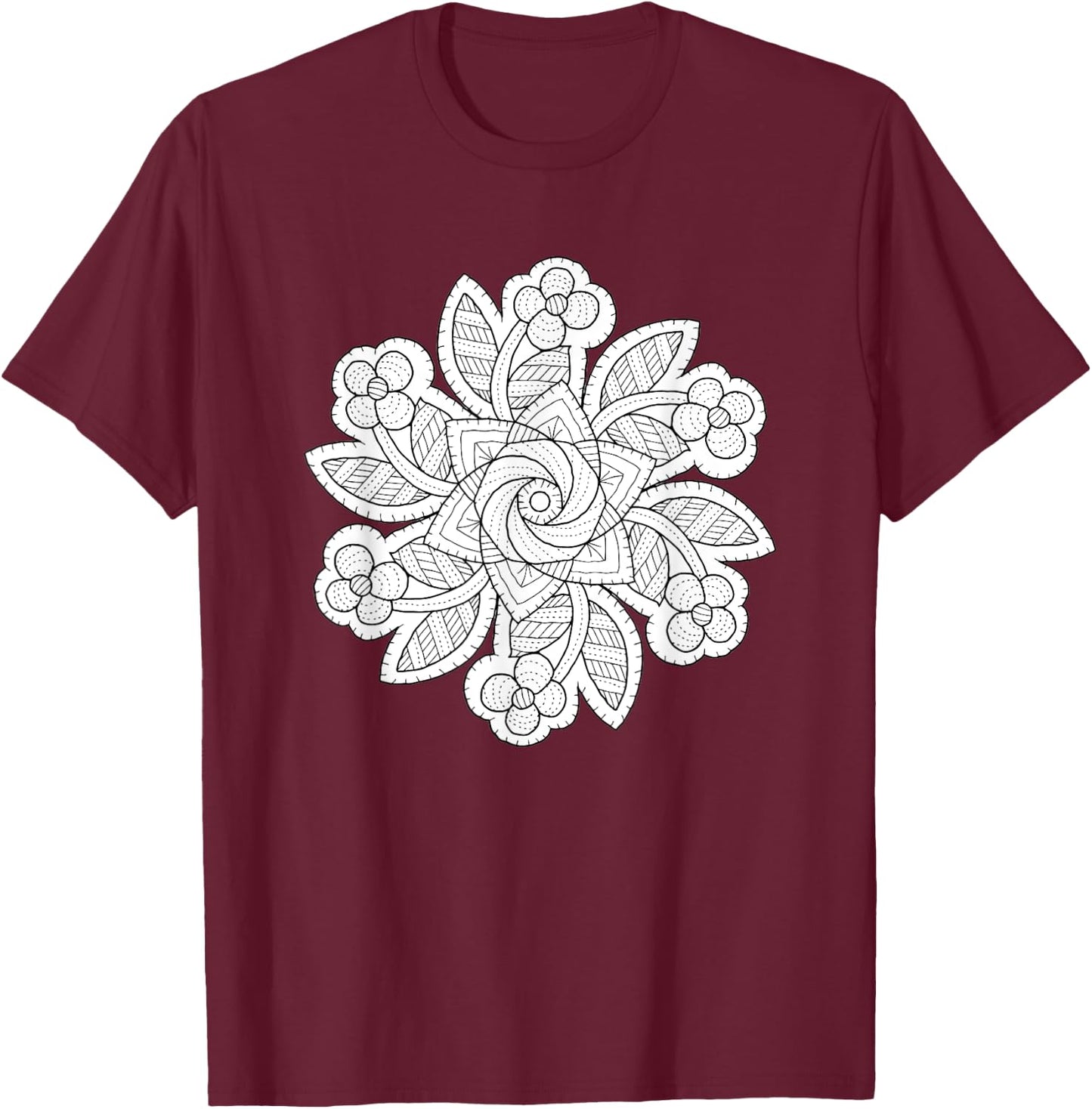 Quilted Mandala Coloring/Colorable T-Shirt - T-Shirt | Maroon