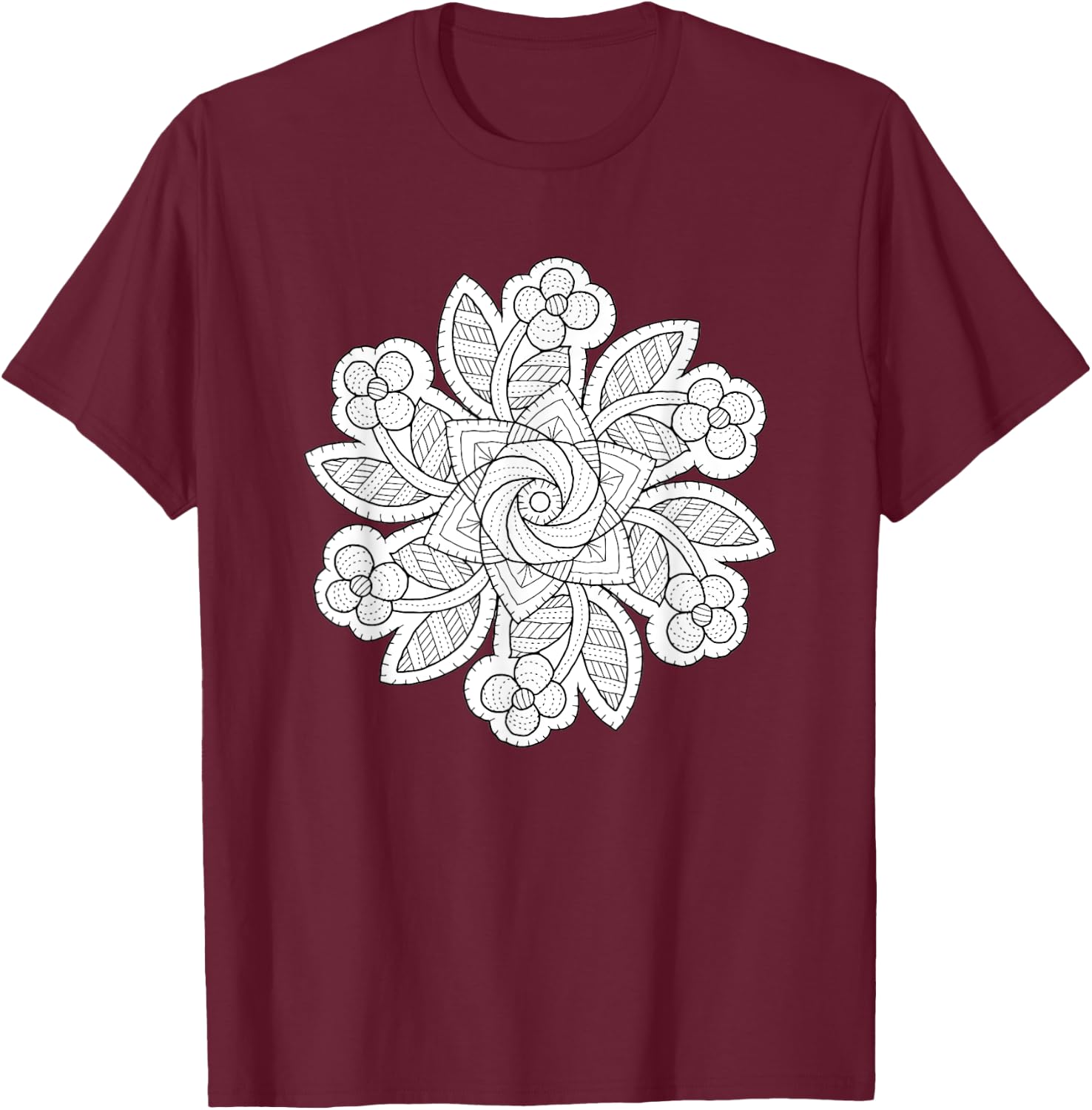 Quilted Mandala Coloring/Colorable T-Shirt - T-Shirt | Maroon