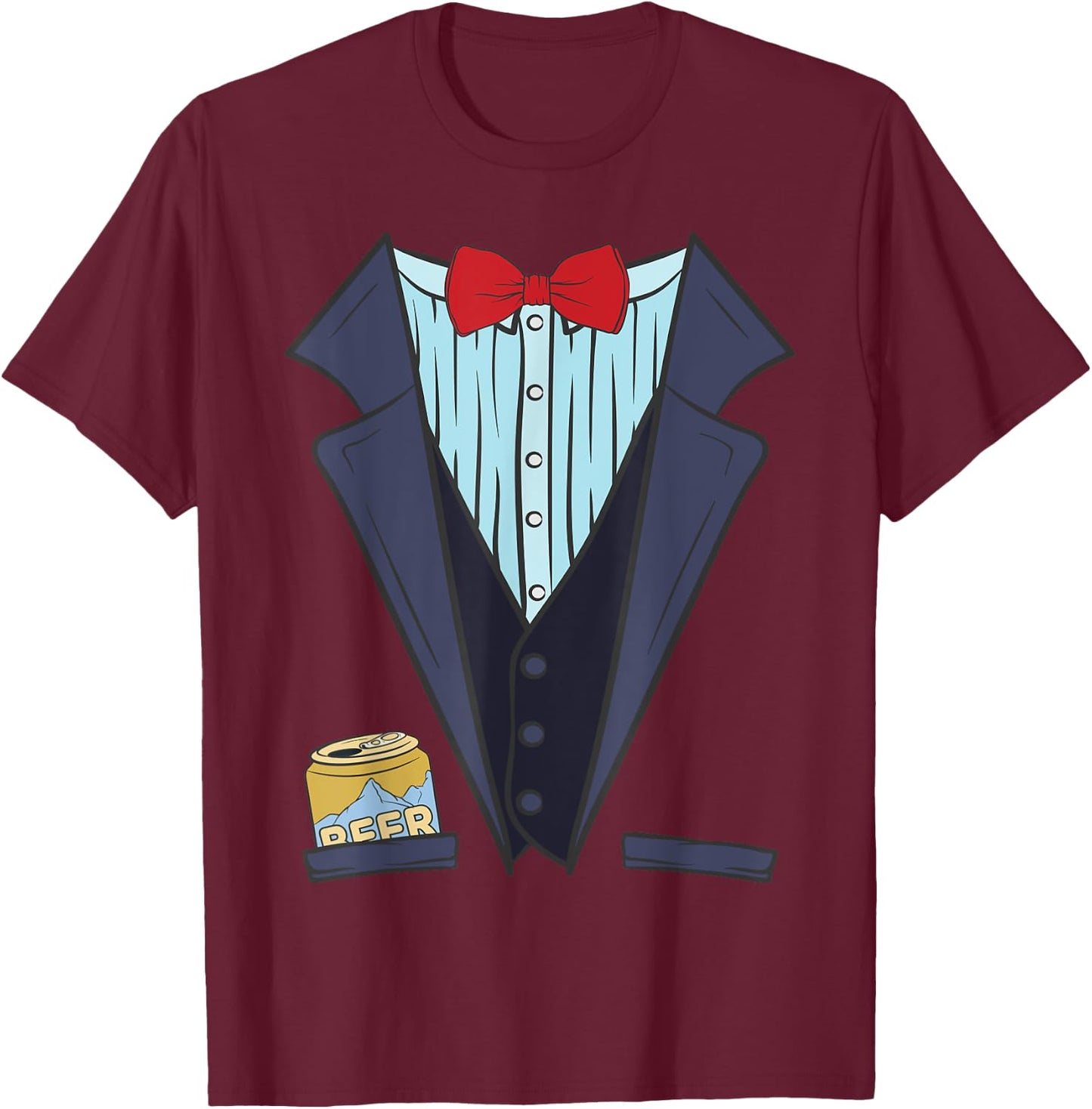 Bachelor Party Shirt for Best Man Beer Can Fake Tuxedo Shirt T-Shirt - T-Shirt | Maroon