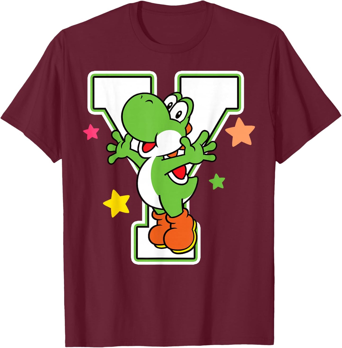 Super Mario Yoshi Stars Poster Graphic T-Shirt - T-Shirt | Maroon