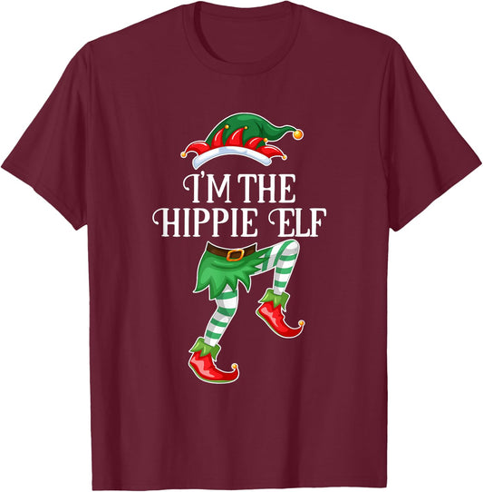 I'm the Hippie Elf Christmas Matching Family Group Gift T-Shirt - T-Shirt | Maroon