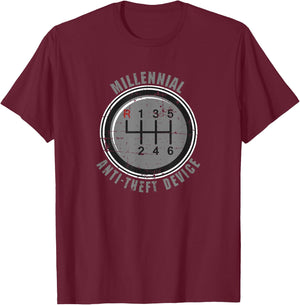 Manual Gear Box Millennial Anti-Theft Device T-Shirt - T-Shirt | Maroon