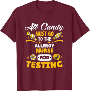 Funny Allergy Nurse Halloween T-Shirt - T-Shirt | Maroon