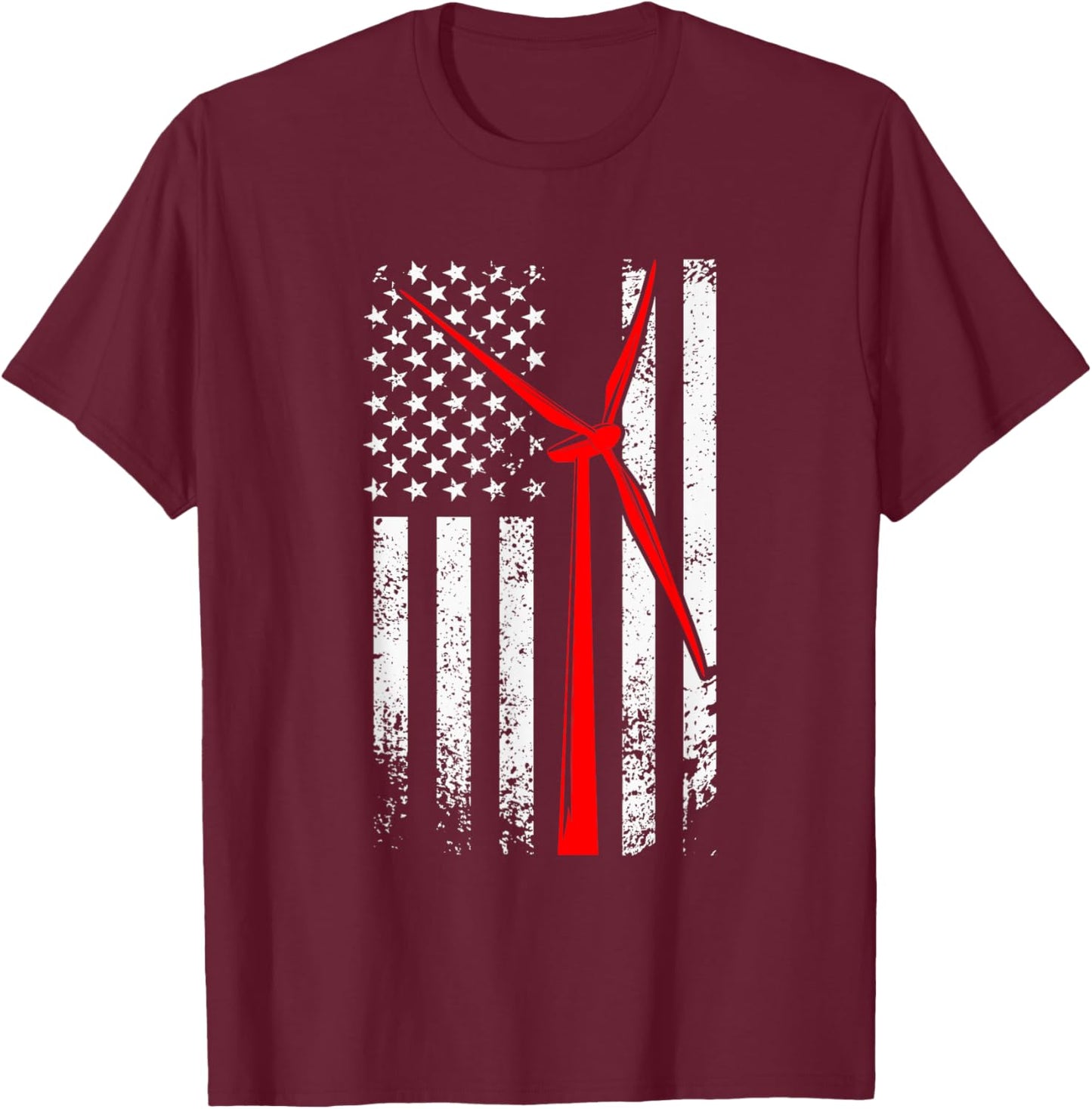 Wind Turbine Tech American Flag Windmill Renewable Energy T-Shirt - T-Shirt | Maroon