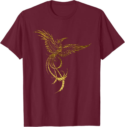 Golden Yellow Phoenix - Gold, Yellow & Brown Tones T-Shirt - T-Shirt | Maroon