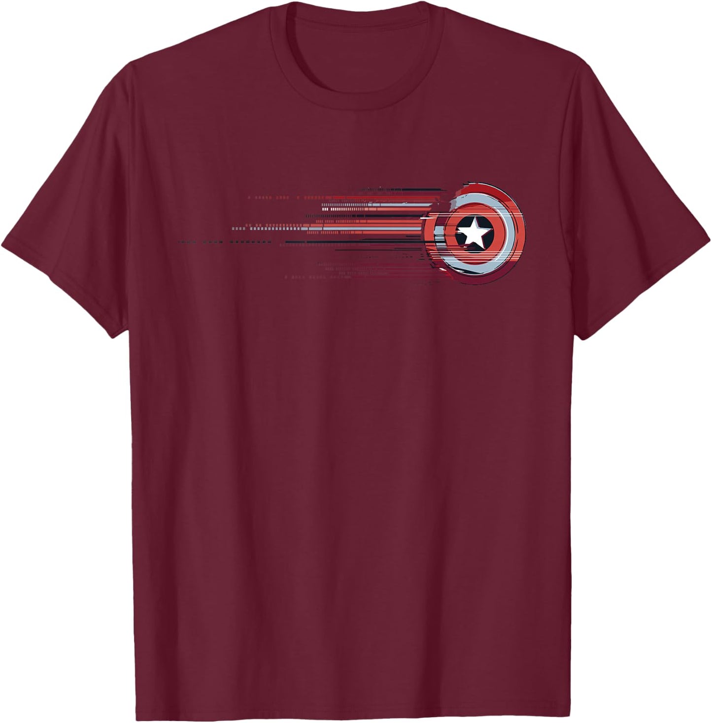Marvel Captain America Shield Glitch Stripes T-Shirt - T-Shirt | Maroon