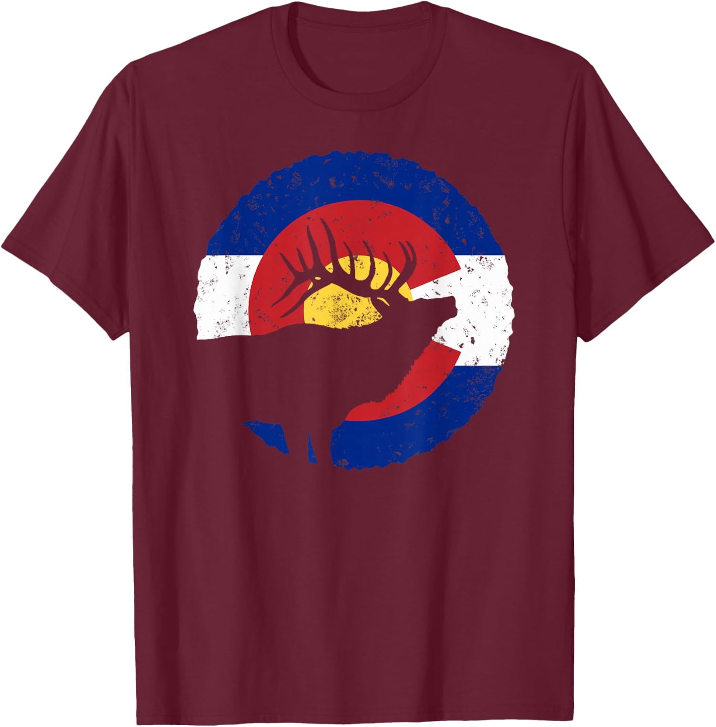 Colorado Elk Hunting: CO State Flag Hunter T-Shirt - T-Shirt | Maroon