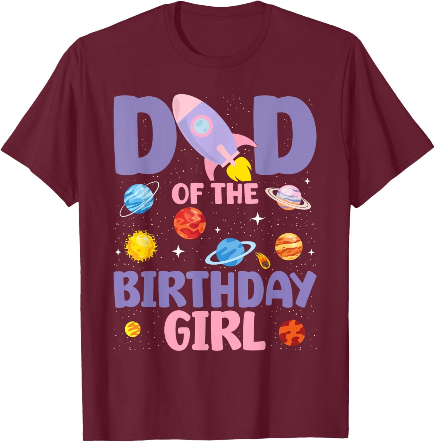 Two The Moon Dad Of the Birthday Girl Astronaut Family Party T-Shirt - T-Shirt | Maroon
